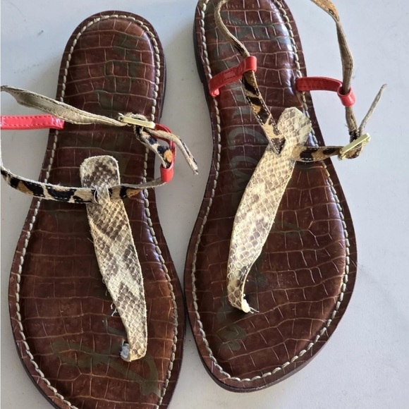 Sam Edelman Sandal Women 8/8.5 Gigi Mixed Animal Print Leather Cheetah Summer - Picture 6 of 10